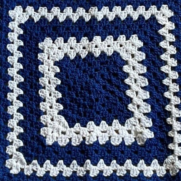 Handmade Crochet Blue White Throw Blanket - Picture 5 of 9